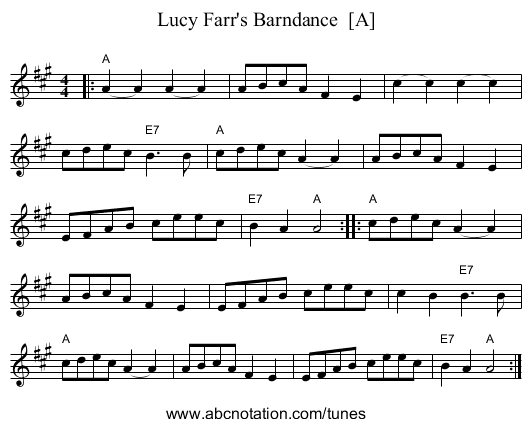 Lucy Farr's Barndance  [A] - staff notation