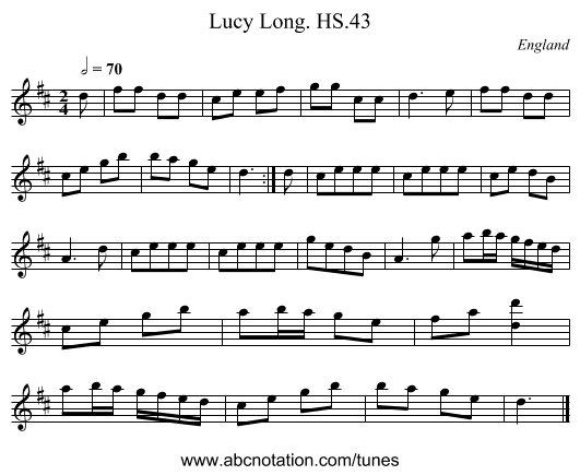 Lucy Long. HS.43 - staff notation