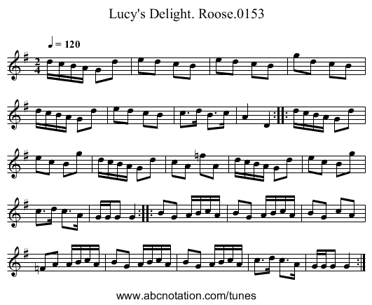 Lucy's Delight. Roose.0153 - staff notation