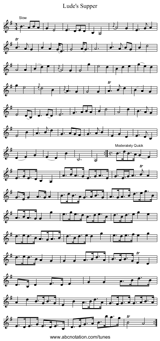 Lude's Supper - staff notation