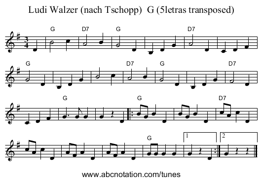 Ludi Walzer (nach Tschopp)  G (5letras transposed) - staff notation