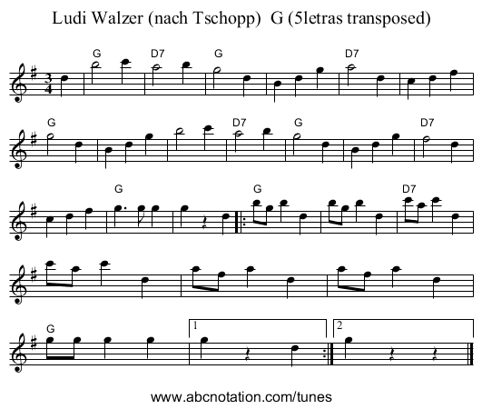 Ludi Walzer (nach Tschopp)  G (5letras transposed) - staff notation