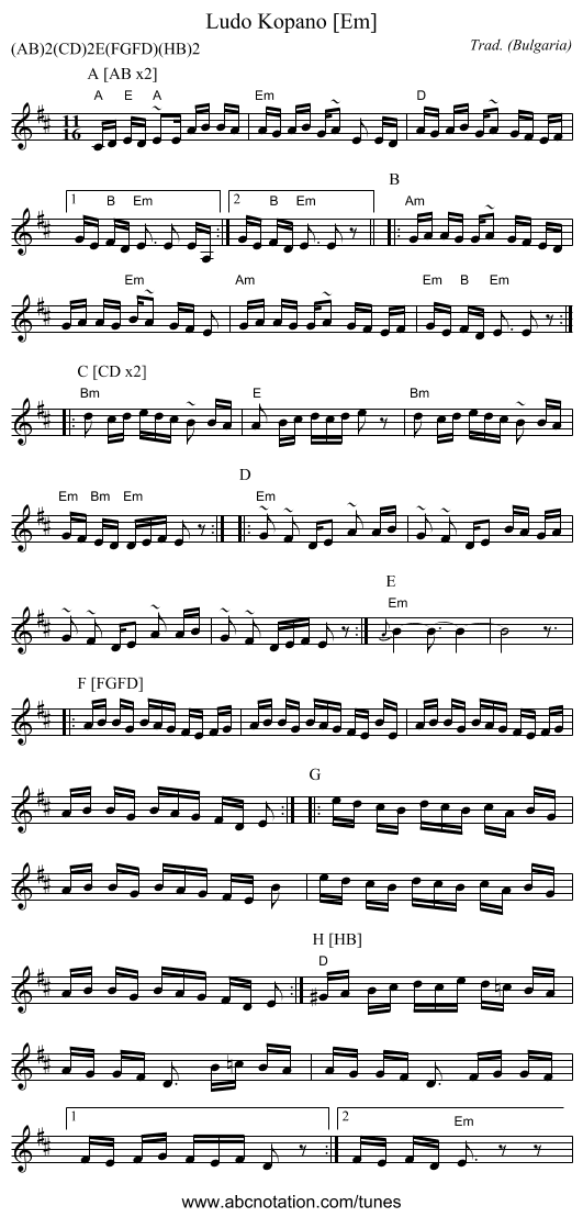 Ludo Kopano [Em] - staff notation