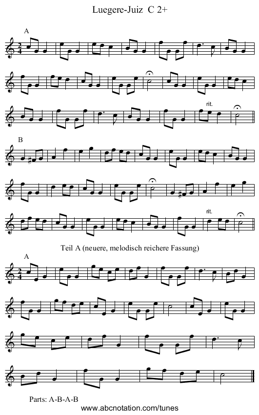 Luegere-Juiz  C 2+ - staff notation