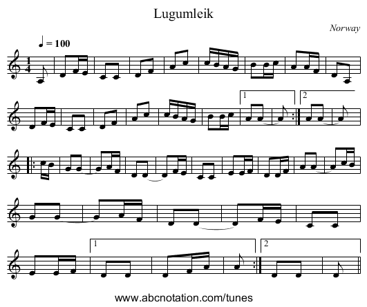 Lugumleik - staff notation