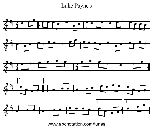 Luke Payne's - staff notation