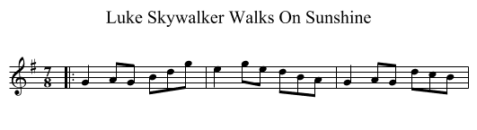 Luke Skywalker Walks On Sunshine - staff notation