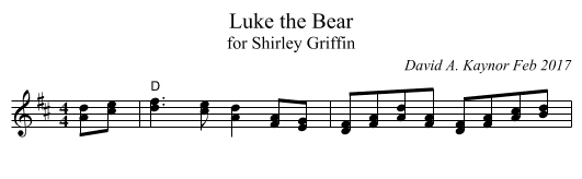 Luke the Bear - staff notation