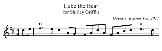 Luke the Bear - staff notation