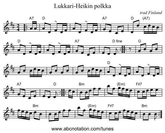Lukkari-Heikin polkka - staff notation