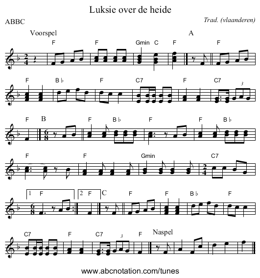 Luksie over de heide - staff notation