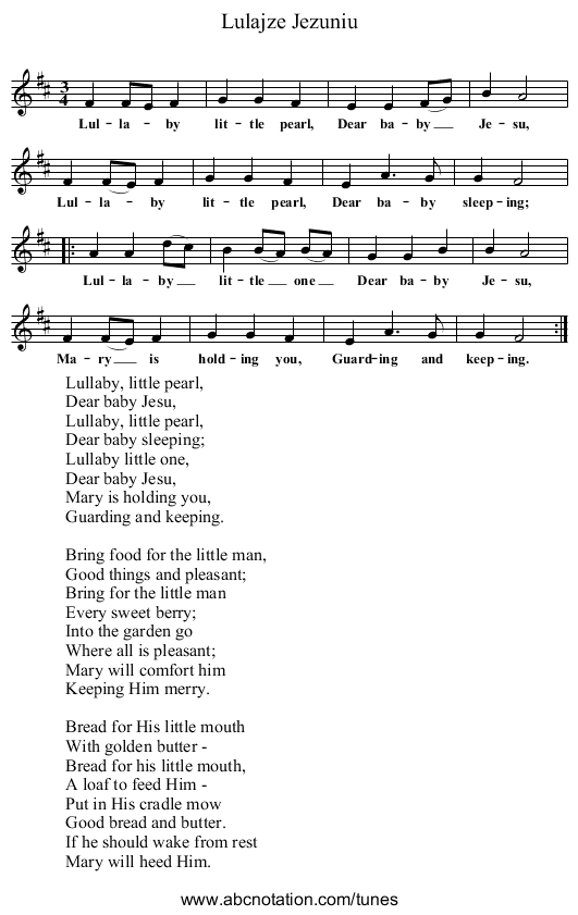 Lulajze Jezuniu - staff notation