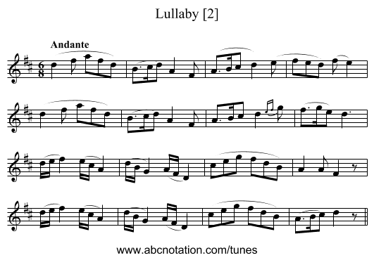 Lullaby [2] - staff notation