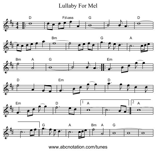 Lullaby For Mel - staff notation