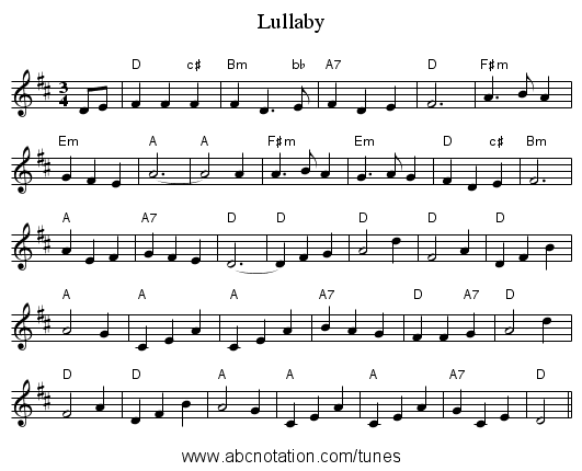 Lullaby - staff notation