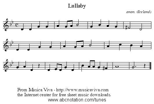 Lullaby - staff notation