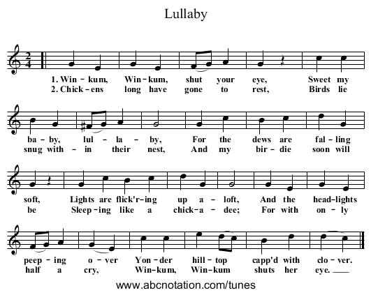 Lullaby - staff notation