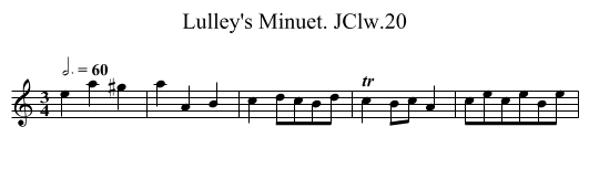 Lulley's Minuet. JClw.20 - staff notation