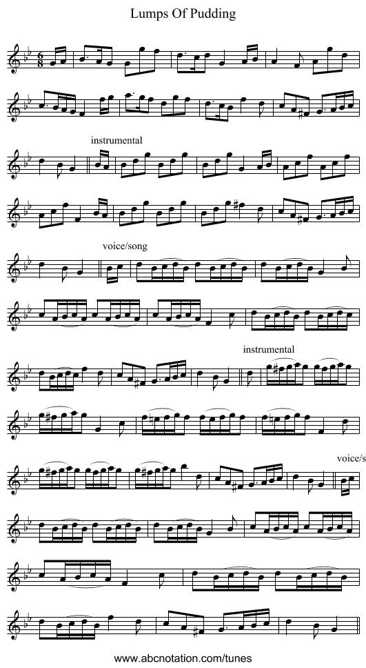 Lumps Of Pudding - staff notation