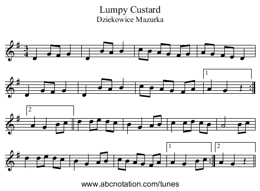 Lumpy Custard - staff notation