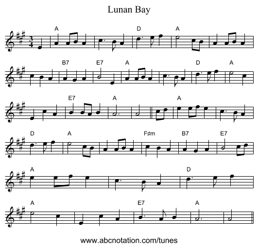Lunan Bay - staff notation