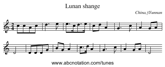 Lunan shange - staff notation