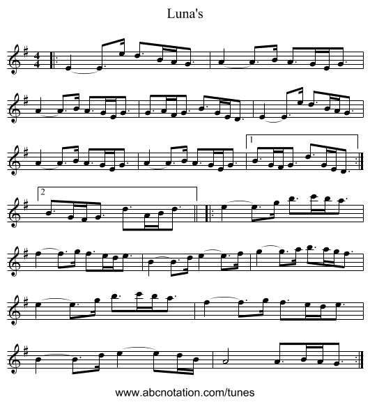 Luna's - staff notation