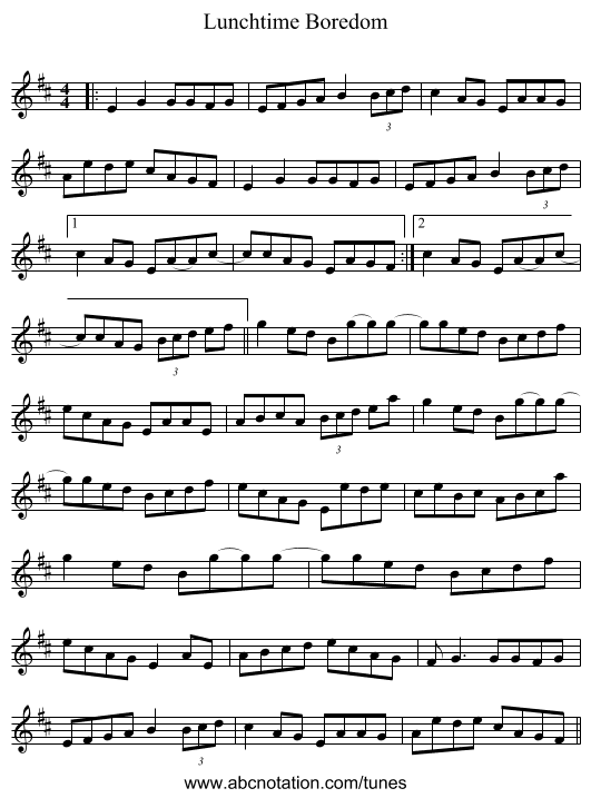 Lunchtime Boredom - staff notation
