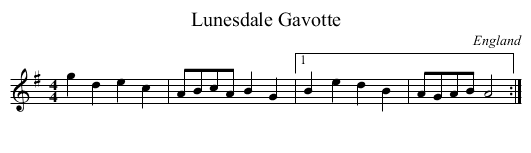 Lunesdale Gavotte - staff notation