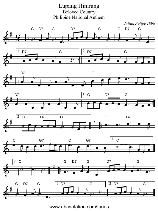 Lupang Hinirang - staff notation