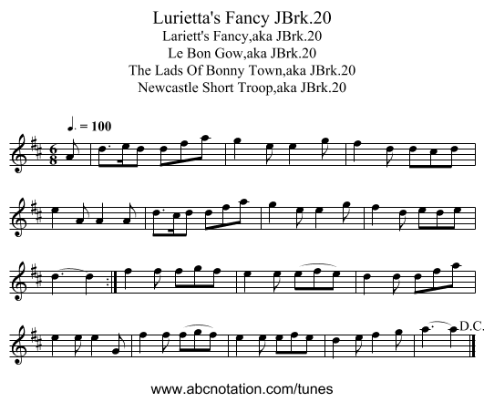 Lurietta's Fancy JBrk.20 - staff notation