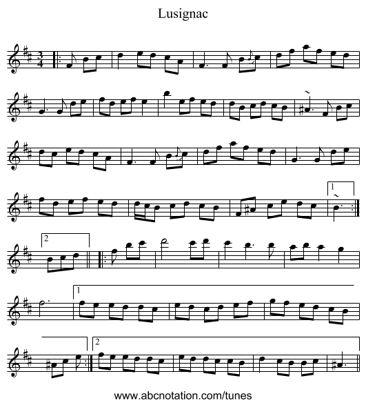 Lusignac - staff notation