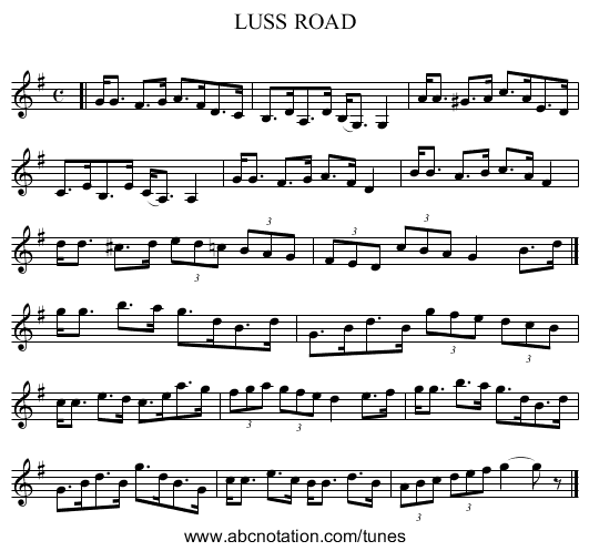 LUSS ROAD - staff notation