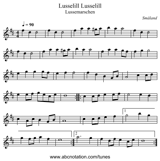 Lusselill, Lusselill - staff notation