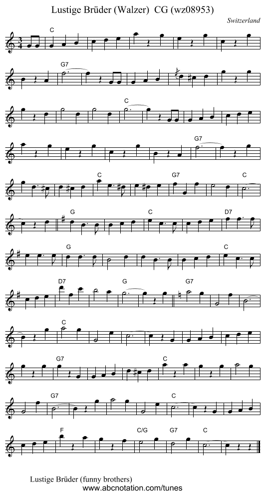Lustige Br&uuml;der (Walzer)  CG (wz08953) - staff notation