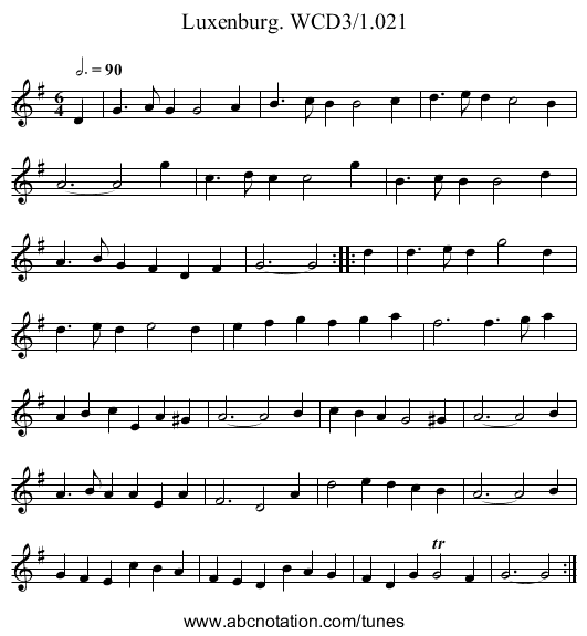 Luxenburg. WCD3/1.021 - staff notation