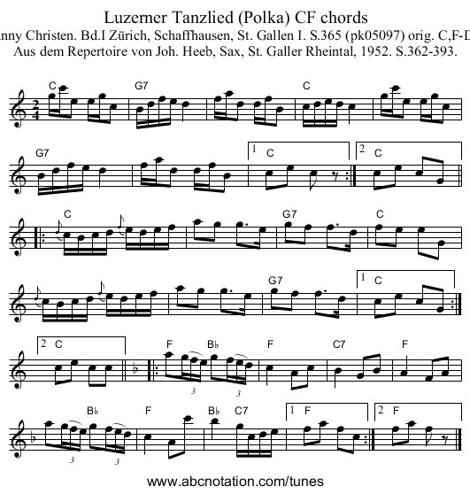 Luzerner Tanzlied (Polka) CF chords - staff notation