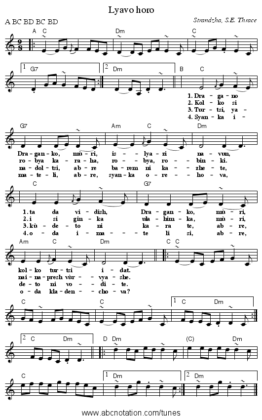 Lyavo horo - staff notation
