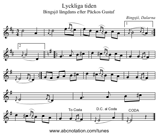 Lyckliga tiden - staff notation