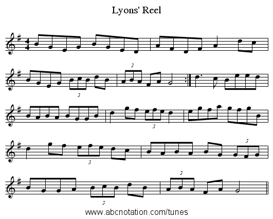 Lyons' Reel - staff notation