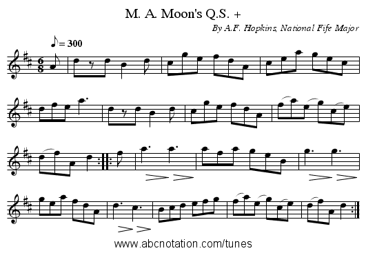 M. A. Moon's Q.S. + - staff notation