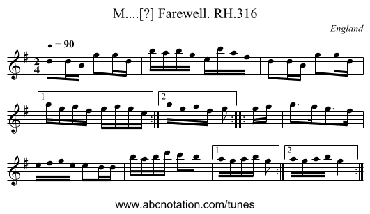 M....[?] Farewell. RH.316 - staff notation