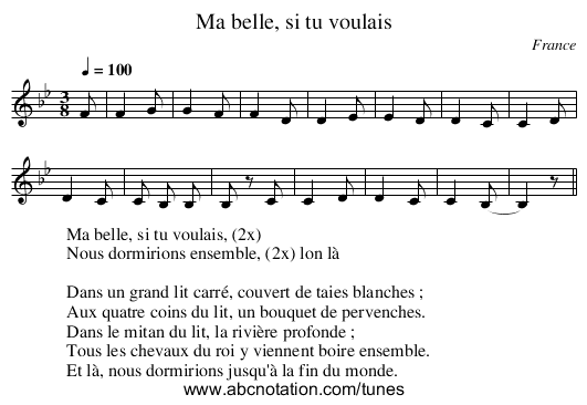 Ma belle, si tu voulais - staff notation