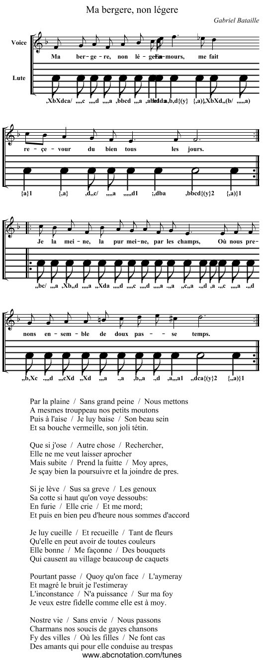 Ma bergere, non l&eacute;gere - staff notation