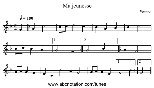 Ma jeunesse - staff notation