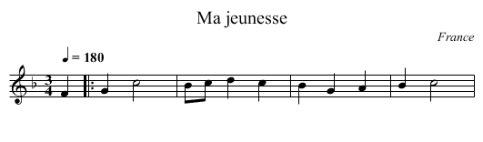 Ma jeunesse - staff notation