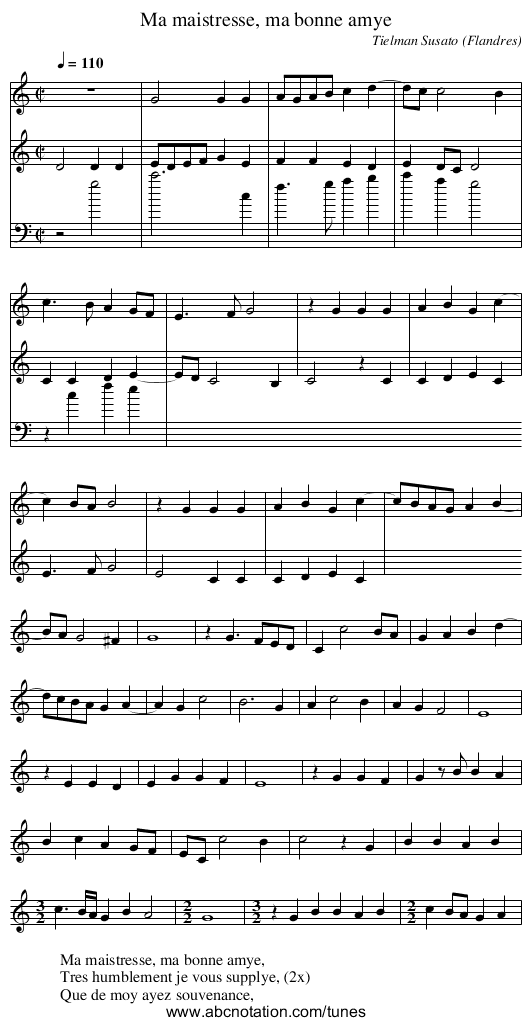 Ma maistresse, ma bonne amye - staff notation