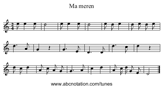 Ma meren - staff notation