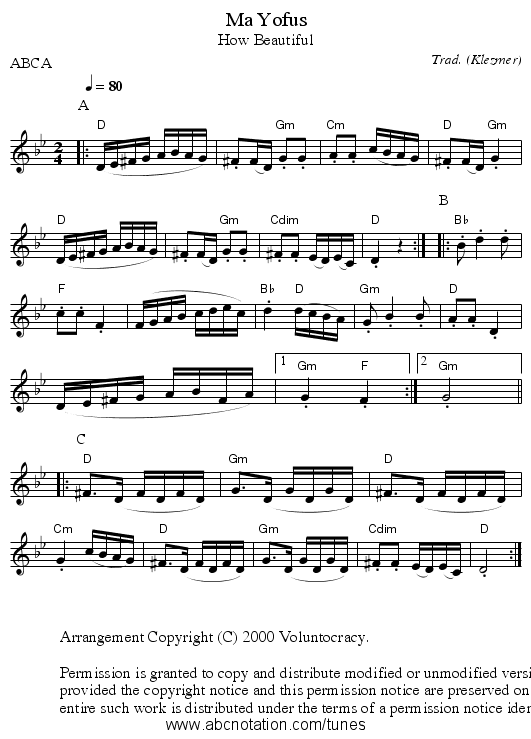 Ma Yofus - staff notation