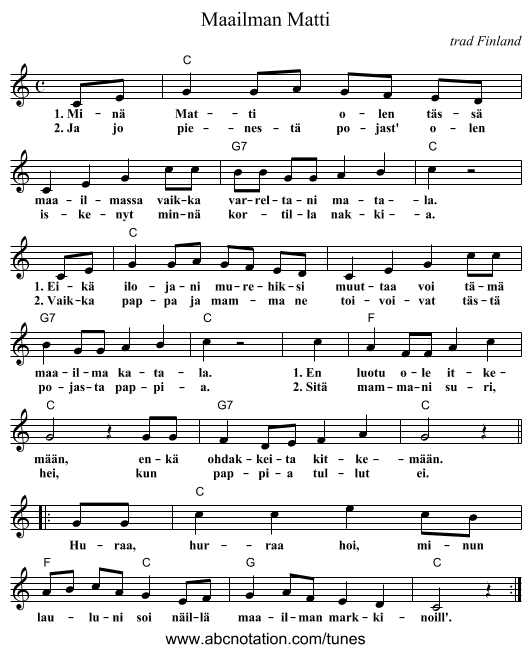 Maailman Matti - staff notation